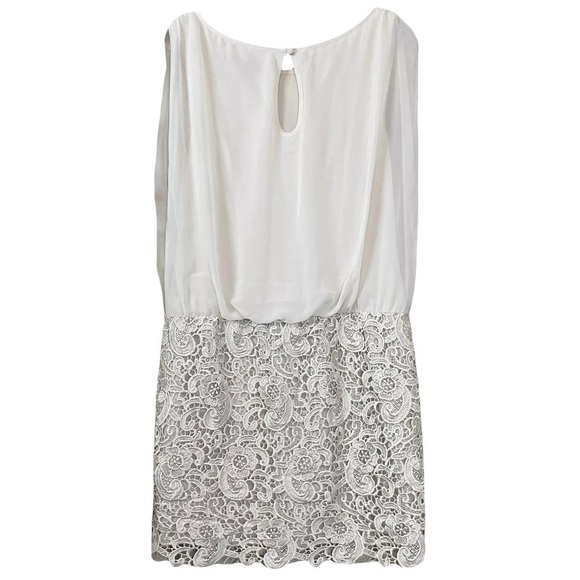 Aidan Mattox Crochet Lace Ruched Keyhole Cocktail Dress Taupe Beige Cream Size 6 - Picture 2 of 10